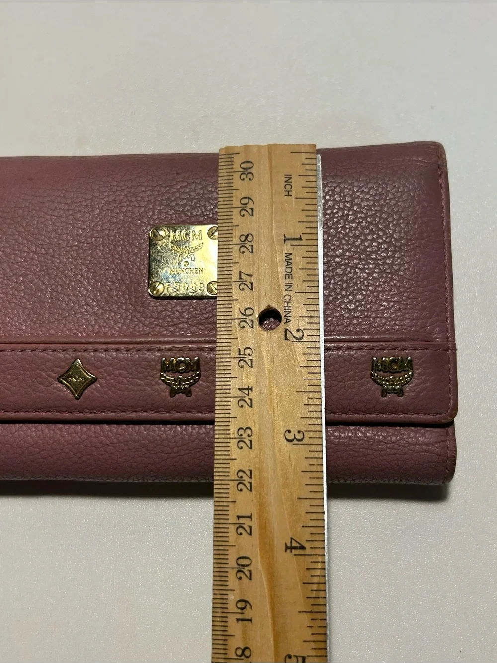 MCM Blush Pink Mauve Leather Wallet Gold Plaque READ